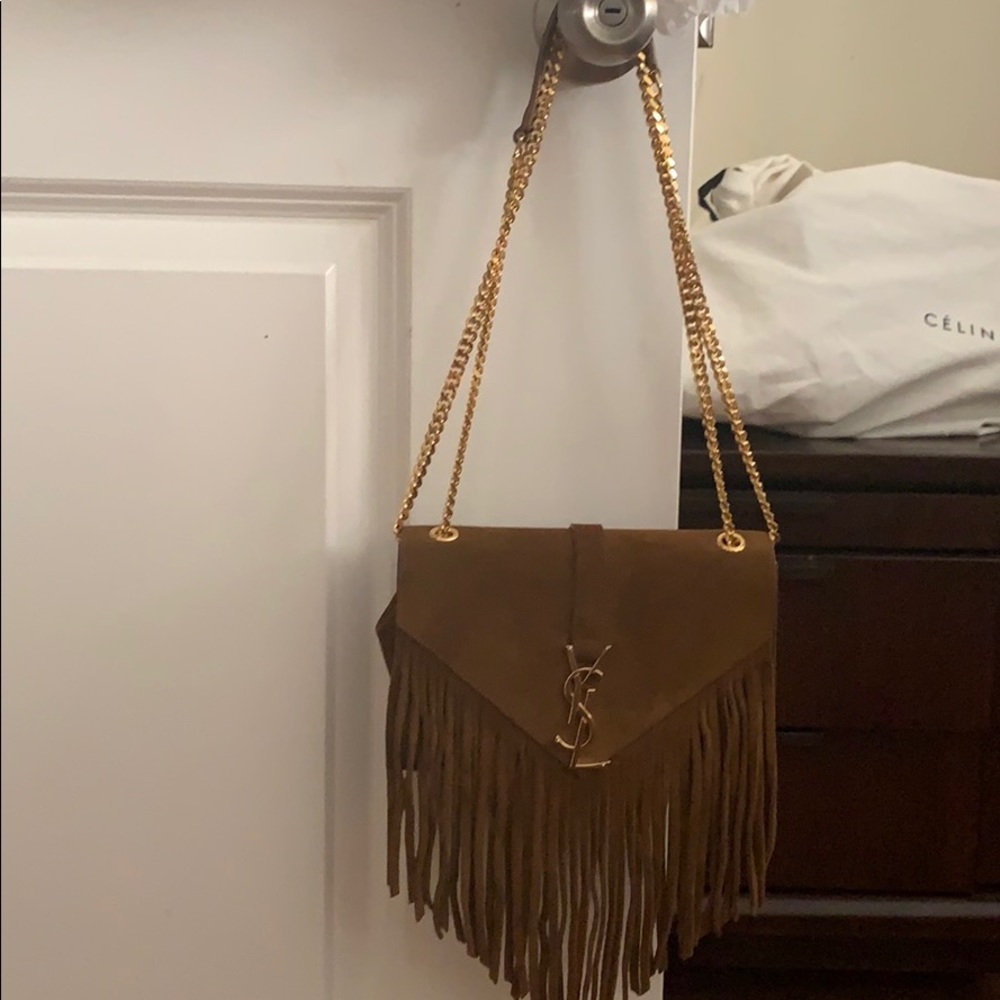 Saint Laurent YSL monogram suede fringe bag